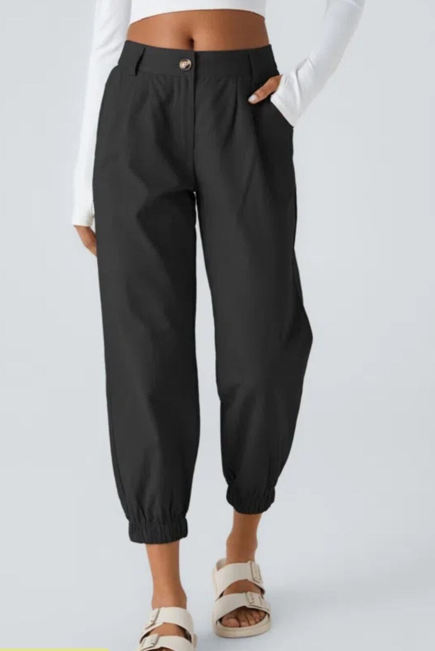 Halara black cotton cropped mid rise casual jogger pants Size Med Tall Minimal
